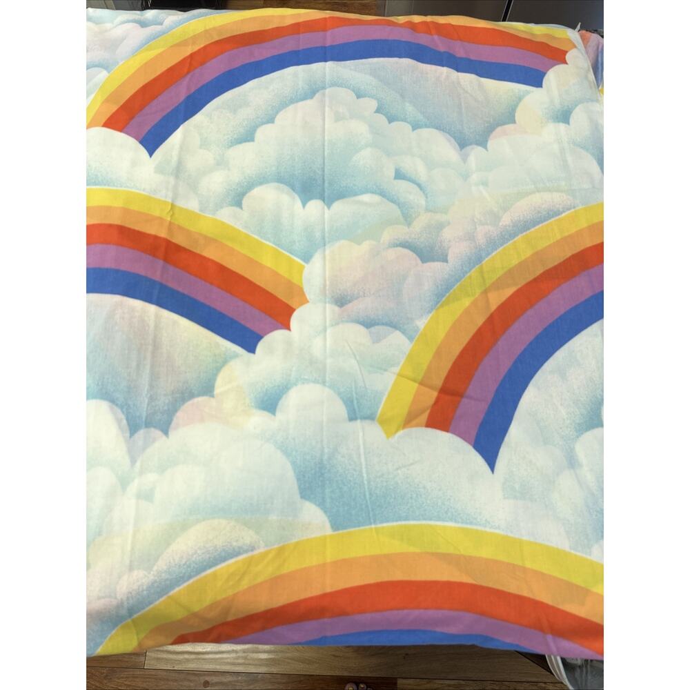Vintage Sears Roebuck Rainbow Clouds Twin Fitted Flat Sheet Set